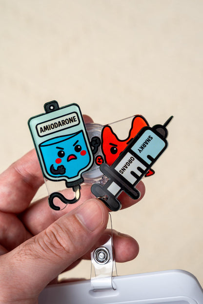 Amiodarone vs Thyroid Badge Reel - Retractable Pharmacy ID Holder