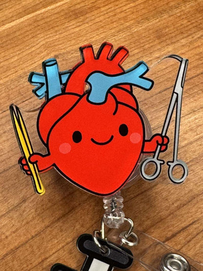 Cartoon Heart Badge Reel - Retractable Cardiology ID Holder