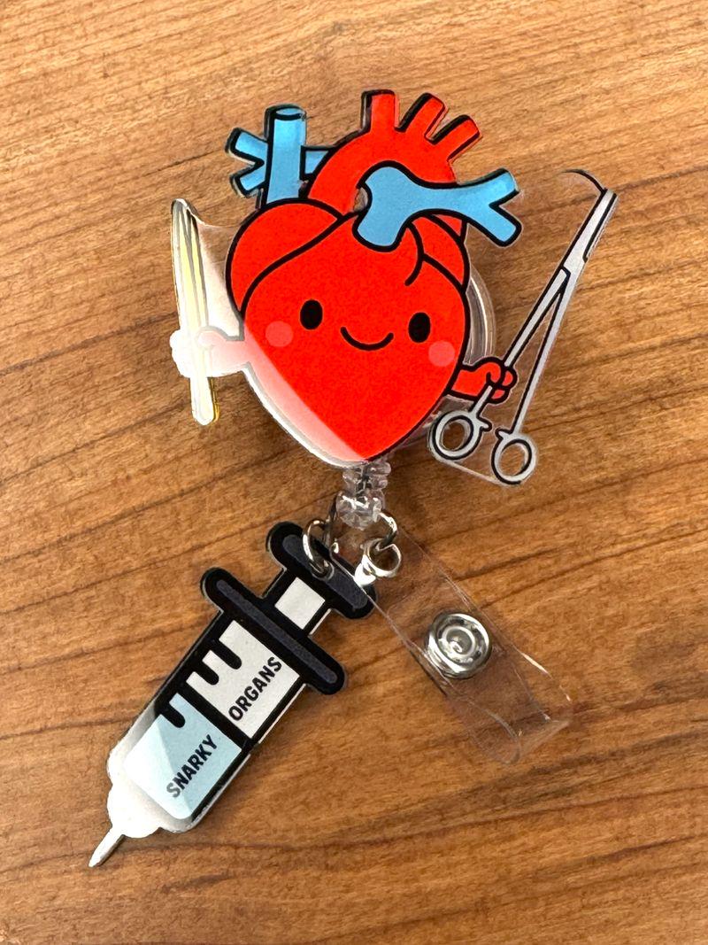 Cartoon Heart Badge Reel - Retractable Cardiology ID Holder