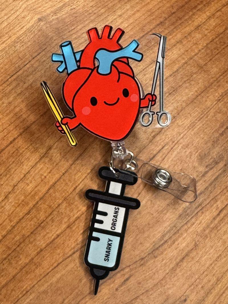 Cartoon Heart Badge Reel - Retractable Cardiology ID Holder