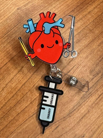 Cartoon Heart Badge Reel - Retractable Cardiology ID Holder