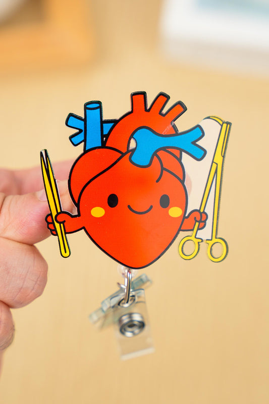 Cartoon Heart Badge Reel - Retractable Cardiology ID Holder