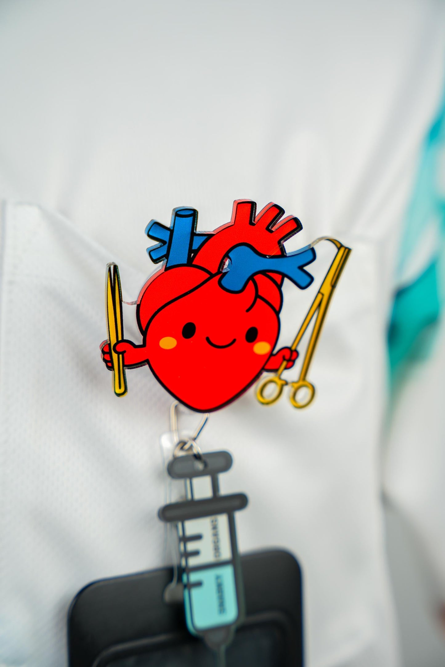 Cartoon Heart Badge Reel - Retractable Cardiology ID Holder