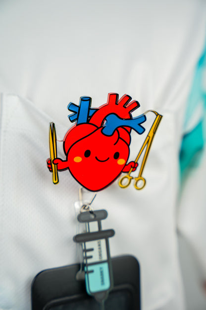 Cartoon Heart Badge Reel - Retractable Cardiology ID Holder