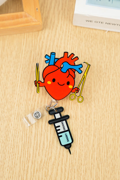 Cartoon Heart Badge Reel - Retractable Cardiology ID Holder