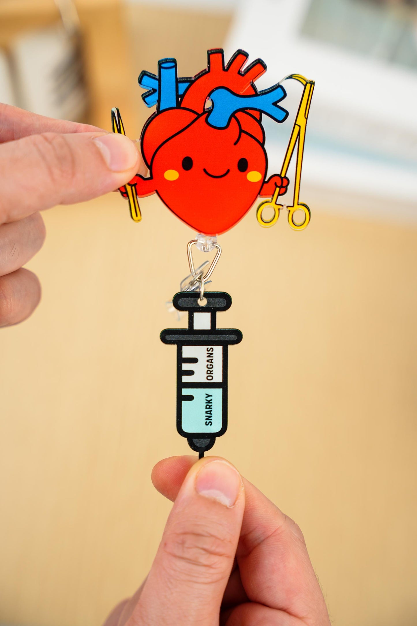 Cartoon Heart Badge Reel - Retractable Cardiology ID Holder