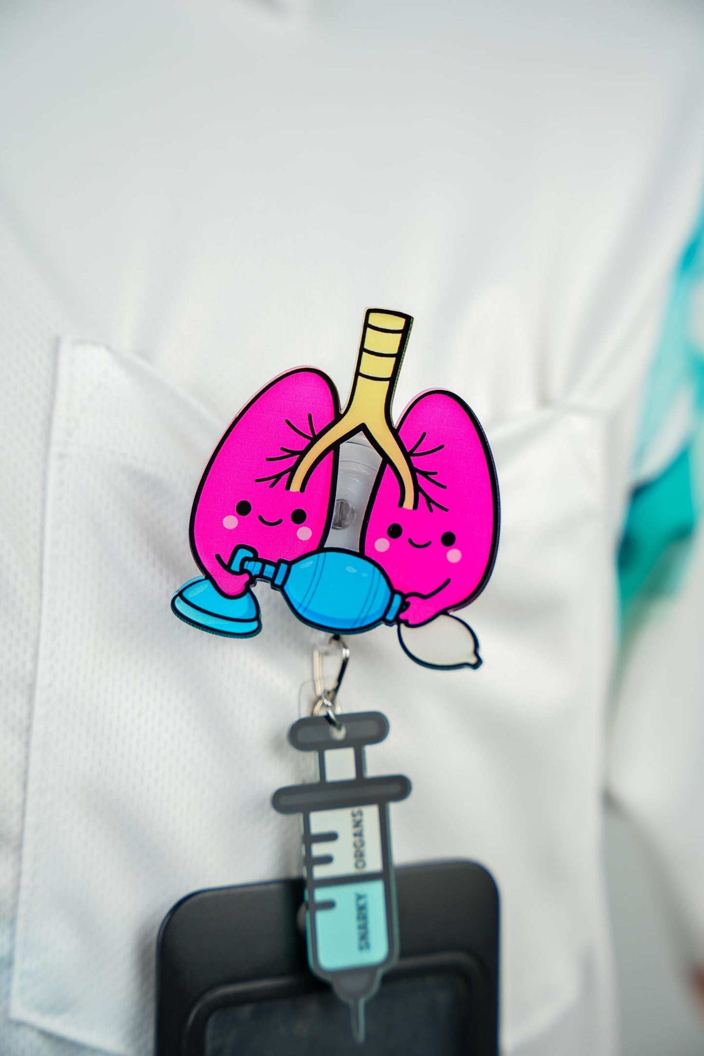 Lung Badge Reel - Retractable Respiratory Therapy ID Holder